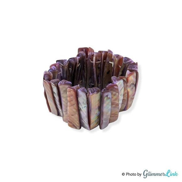 Vintage Purple MOP Abalone Shell Wide Stretch Bracelet - Picture 5 of 9